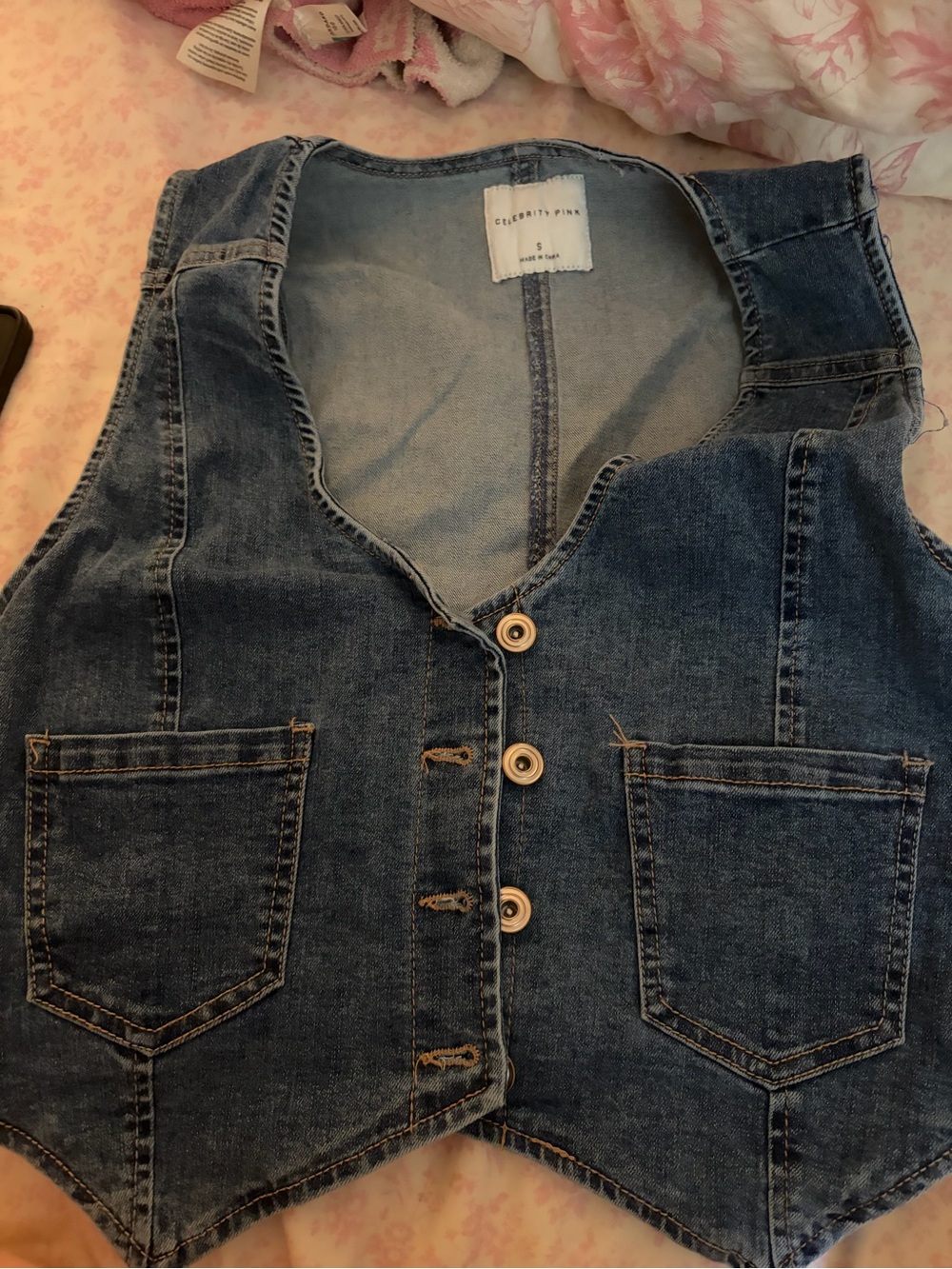 Celebrity Pink Blue Denim Button Vest